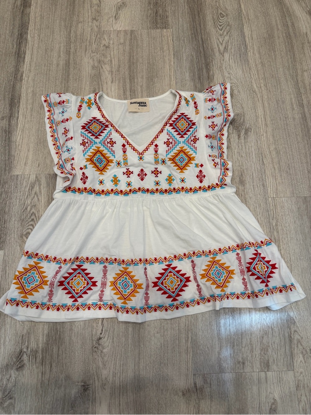 Savannah Jane Large White Embroidered Babydoll Top NWOT Boho Western
